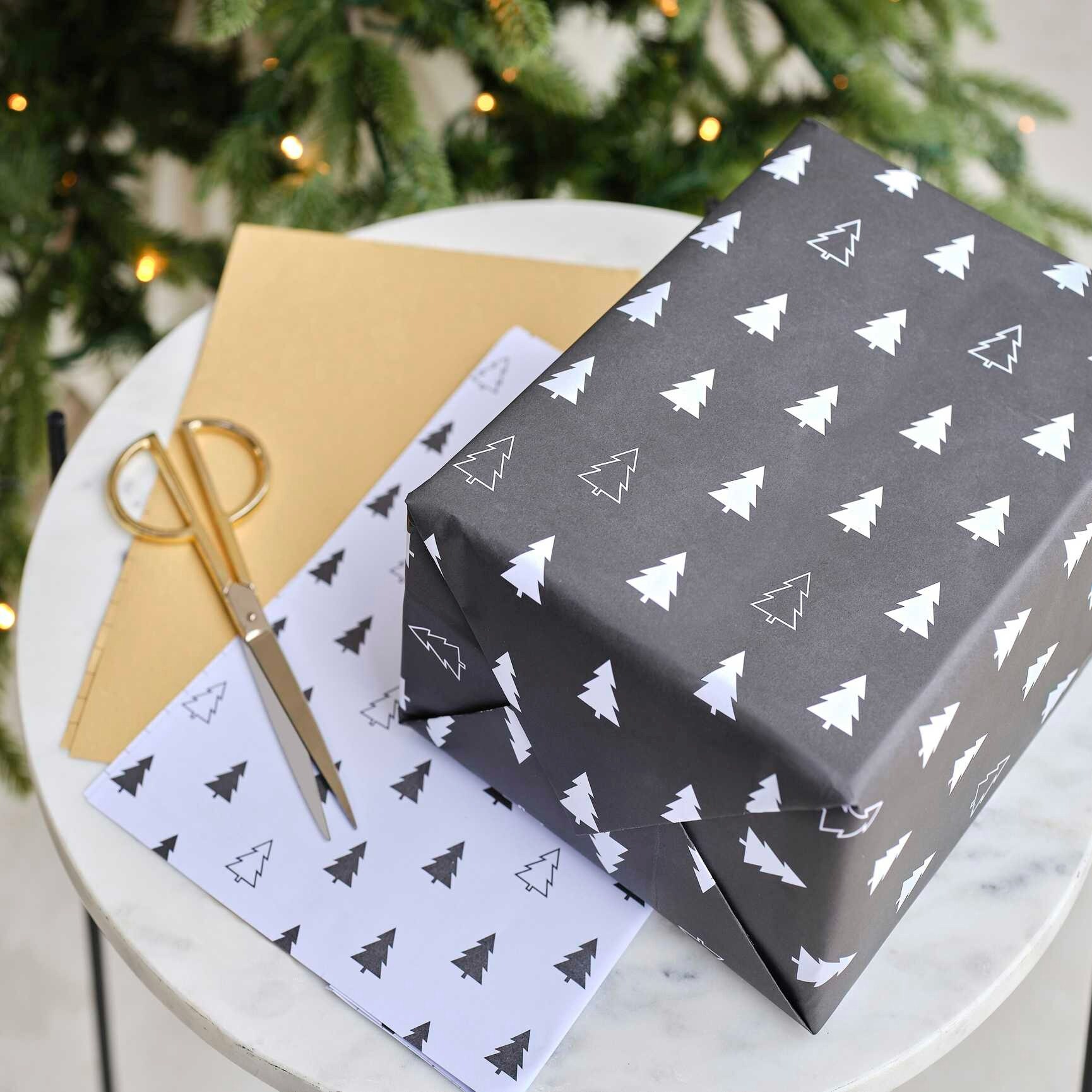 Black Christmas Wrapping Paper, Holiday Wrapping Paper, Woodland Animals,  Christmas Gift Wrap, Holiday Gift Wrap