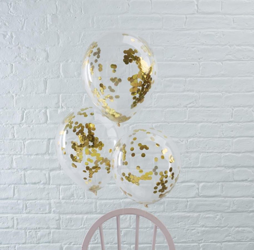 5 Gold Confetti Balloons Clear Balloons Gold Baby Shower Hen