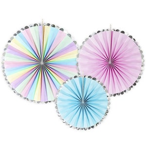 3 Pastel Rainbow Paper Fans, Unicorn Paper Fans, Girls Birthday Party Decorations, Pastel Decorations, Girl Baby Shower Decor