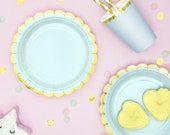 6 Mint Green Gold Party Plates, Birthday Party Plates, Wedding Party Plates, Anniversary Party, Engagement Party, Birthday Party Decorations