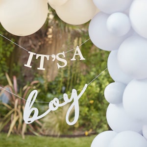 White Blue It's a Boy Baby Shower Bunting, Baby Shower Party Decorations, Gender Reveal Party Decorations