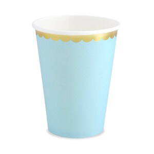 6 Light Blue Gold Party Cups, Birthday Party Cups, Wedding Party Cups, Anniversary Party, Engagement Party, Birthday Party Decorations image 2