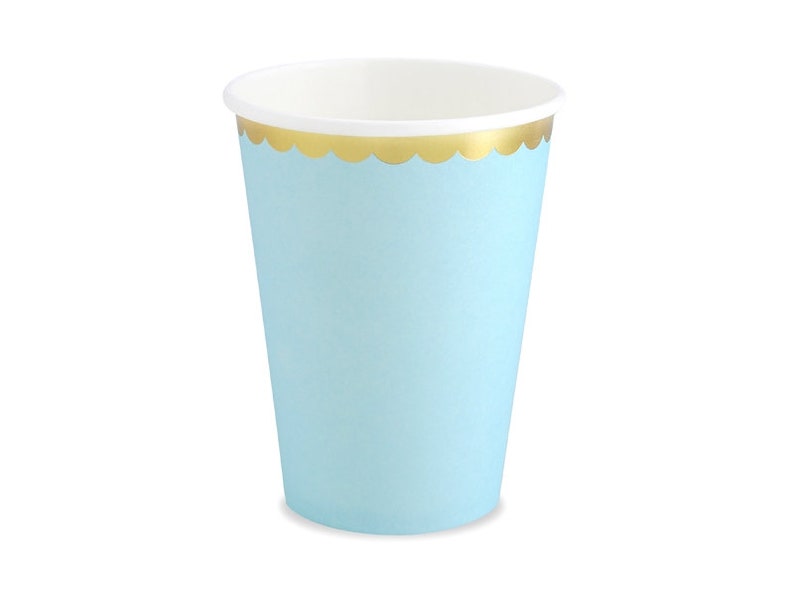 6 Light Blue Gold Party Cups, Birthday Party Cups, Wedding Party Cups, Anniversary Party, Engagement Party, Birthday Party Decorations image 2