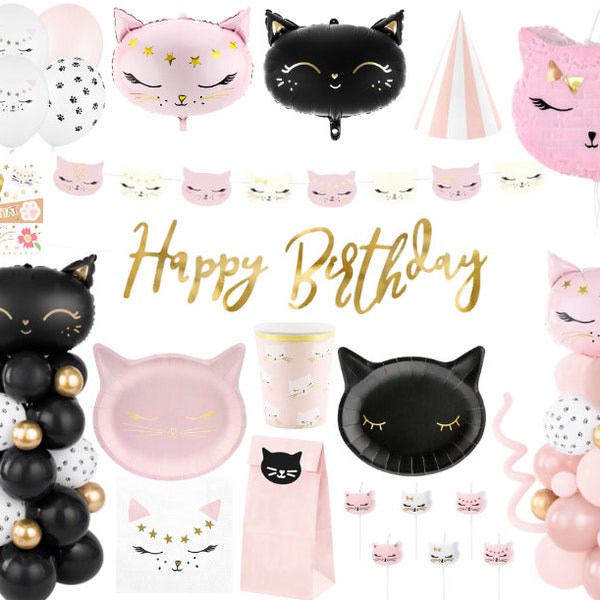 Cat Balloon, Party Balloons, Birthday Balloon, Birthday Balloons, Party Decorations, Pastel Decorations, Kitty Themed Party Tableware