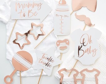 10 Baby Shower Photo Props, Rose Gold Baby Photo Booth Props, Neutral Baby Shower, Baby Shower Game, Baby Shower Gift, Gender Reveal