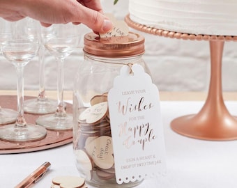 Wishing Jar - Guest Book Alternative, Wedding Wishing Jar, Hen Party Bridal Guestbook, Baby Shower Wishing Jar, Copper Lid and Wooden Hearts