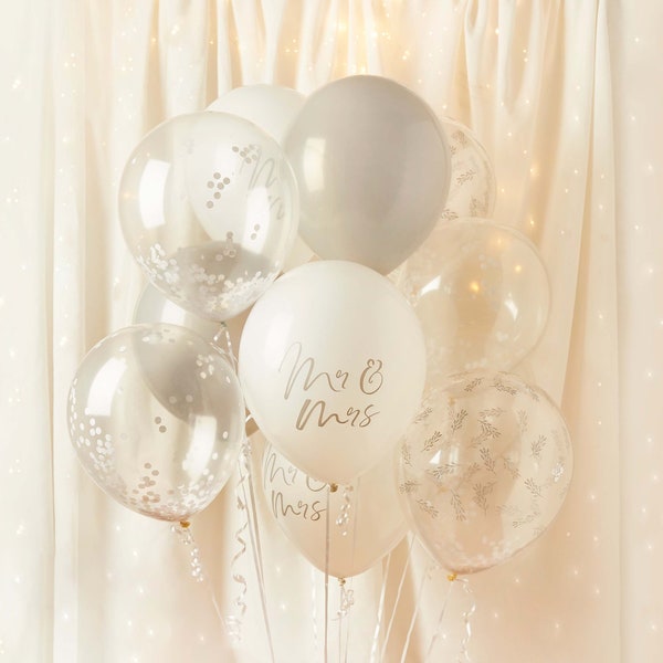 12 globos de boda Mr & Mrs Gold, globos de boda transparentes, decoración de bodas, decoraciones de bodas de oro, decoraciones de oro, decoración de bodas rústicas