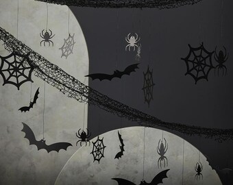 Black Spiderweb Bat Backdrop, Halloween Garland Backdrop, Halloween Party Decorations, Halloween Spidersweb, Trick Or Treat Party