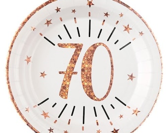 10 Rose Gold 70th Birthday Plates, Seventieth Birthday Party Plates, Birthday Tableware, 70th Birthday Party, Rose Gold Party Decorations