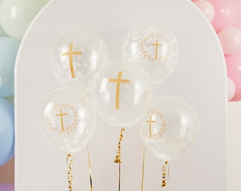 Decoraciones de fiesta de primera comunión para niñas, decoraciones de  fiesta de bautismo, kit de guirnalda de globos rosas con pancarta de globos