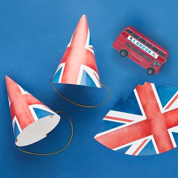 10 Union Jack Party Hats, Street Party Decorations, King Charles Coronation Party Decorations