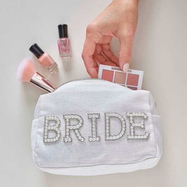 Borsa per il trucco della sposa con perle, borse per il fine settimana dell'addio al nubilato, regali per la squadra della sposa, borsa per il trucco dell'addio al nubilato, bomboniere per l'addio al nubilato, borse per il trucco dell'addio al nubilato