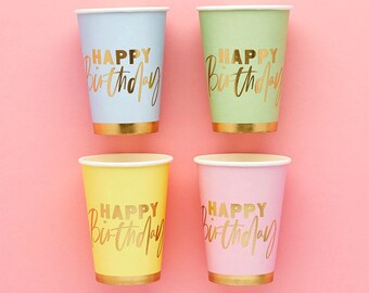 8 Rainbow Happy Birthday Party Cups, Pastel Rainbow Birthday Decorations, Rainbow Paper Cups, Birthday Party Cups,