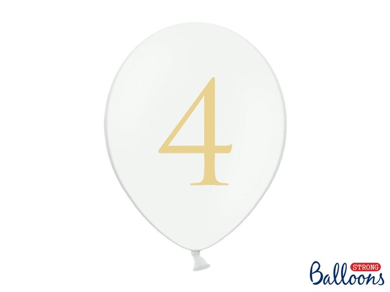 6 White Gold 4 Balloons Table Number Balloons 4th Birthday Etsy