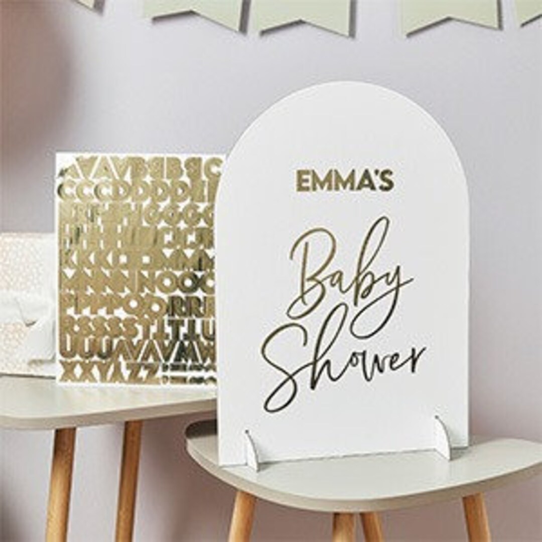 Personalised Gold Baby Shower Party Sign, Neutral Baby Shower Party
