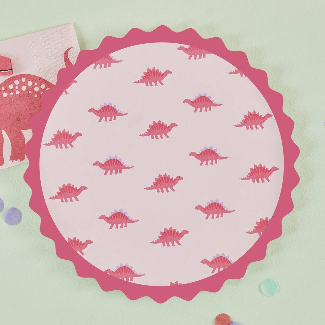 Pink Dinosaur Party Plates, Birthday Party Decorations, Pink Party