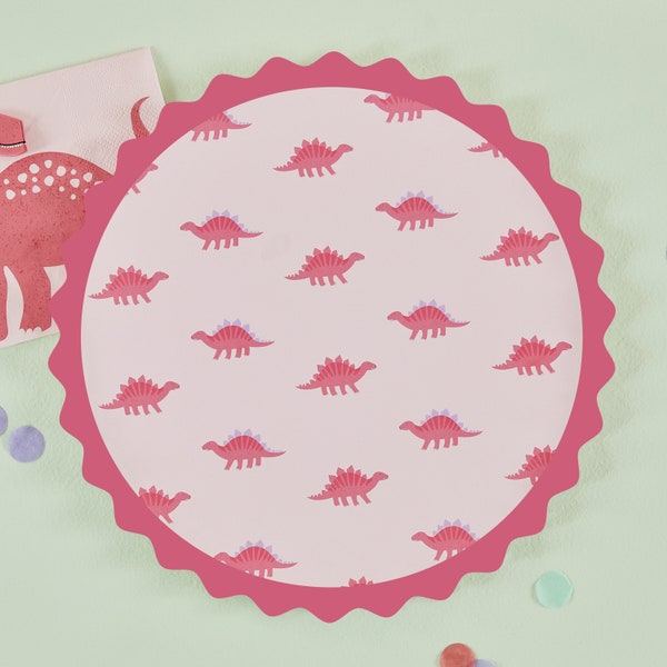 Pink Dinosaur Party Plates, Birthday Party Decorations, Pink Party Paper Plates