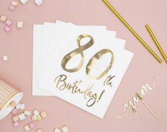 20 gouden 80e verjaardag servetten, tachtigste verjaardag partij servetten, verjaardag servies, 80e verjaardagsfeestje, partij servies, 20 Pack
