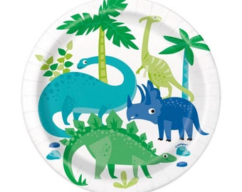 8 Dinosaur Party Plates, Birthday Party, Dinosaur Birthday Party Decorations, 1st Birthday Party, Children's Party, Kid's Party