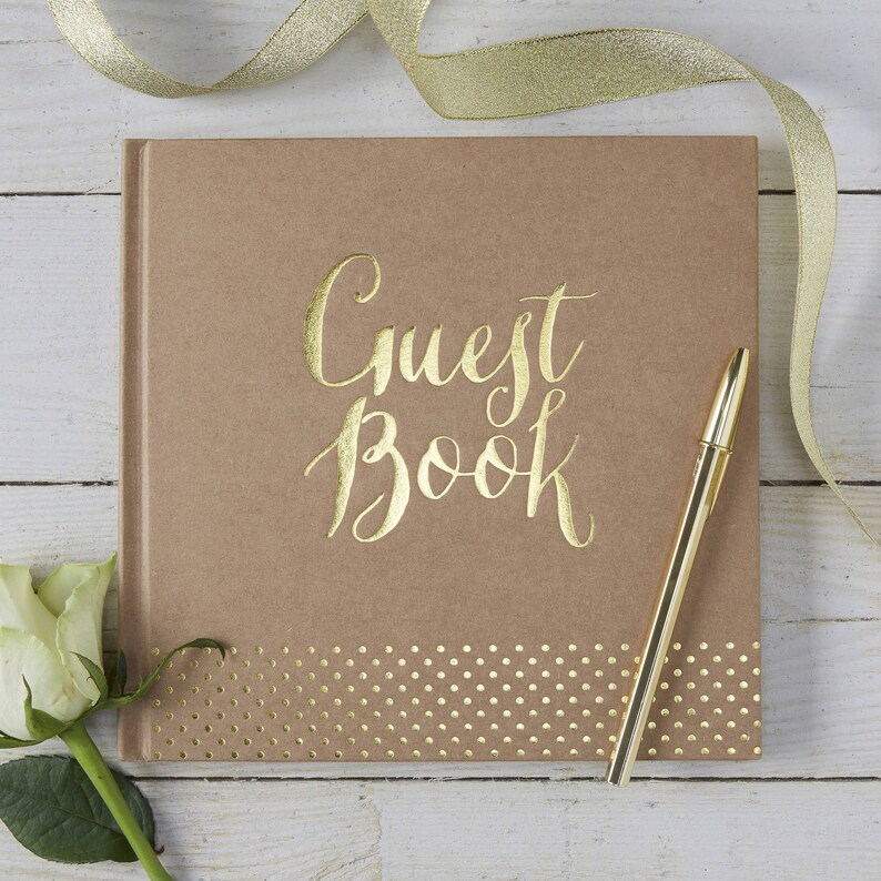 Kraft Gold Guest Book Gold Foiled Kraft Wedding Guestbook Etsy
