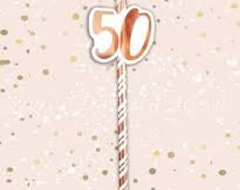 6 Rose Gold 50th Birthday Straws, Rose Gold Birthday, Paper Straws, Party Straws, Rose Gold Straws, Party Tableware, Birthday Party Straws