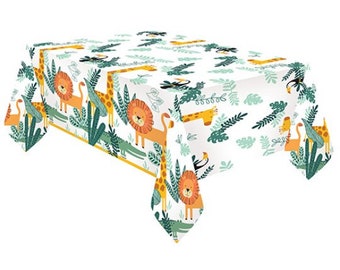 Couverture de table de fête d’animaux sauvages, couverture de table de fête d’anniversaire, décorations d’anniversaire, décorations de fête de 1er anniversaire, décoration de fête Safari