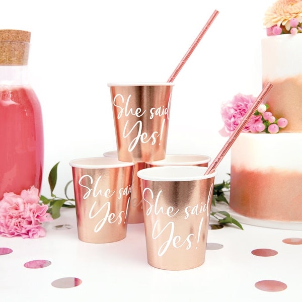 6 Rose Gold She Said Yes Hen Party Cups, Rose Gold Team Bride Party Cups, Hen Party Cups, Bachelorette Party Cups, Bridal Shower Cups