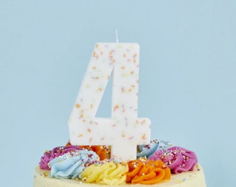 Number 4 Rainbow Sprinkle Candle, 4th Birthday Candles, Birthday Cake Candle, Birthday Party Decorations, Rainbow Decorations, Age Candles