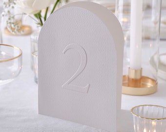 White Embossed Card Table Numbers, White Wedding Table Numbers 1 - 12, White Wedding Table Decor, Table Number Cards