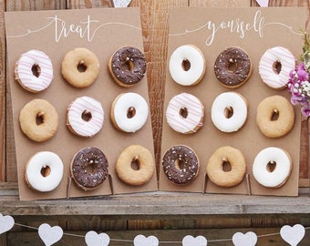 Donut Wall, Treat Yourself Rustic Donut Wall, Doughnut Decorations, Food Displays, Party Buffet, Wedding Cake Alternative, Wedding Tableware