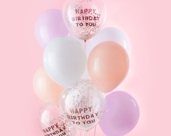 12 Pastel Rainbow Happy Birthday Confetti Balloons, Party Confetti Balloons, Confetti Balloons, Pastel Decorations, Happy Birthday Balloons