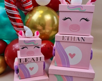 Personalised Christmas Gift Boxes Pink Unicorn, Custom Christmas Gift Boxes, Christmas Present Boxes, Christmas Gift Wrapping Ideas