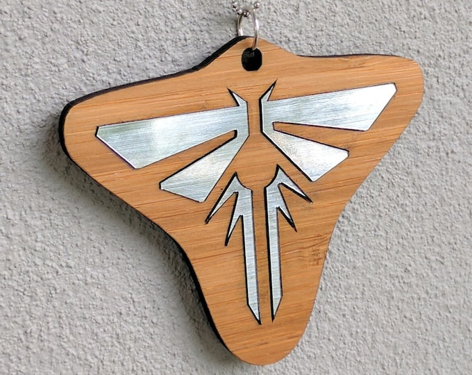 TLOU Fireflies pendant, bamboo and metallic silver, laser cut.  The Last of Us inspired.