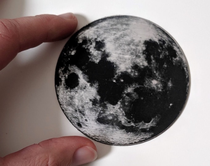 Full moon fridge magnet, laser engraved. Celebrate the first moon landing! NASA Apollo 1969