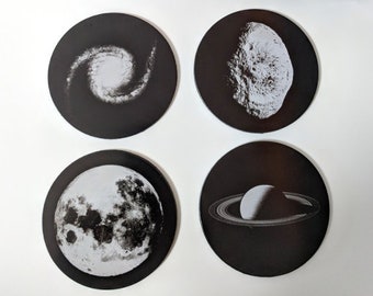NASA Astronomy coaster collection - Set of four laser engraved coasters: Full Moon, Galaxy, Saturn, Hyperion.