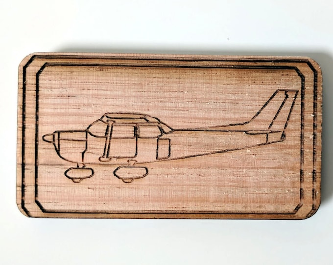 Cessna C172 airplane fridge magnet, laser engraved and laser cut from solid Tasmanian Oak wood, 100% Australian hand made.