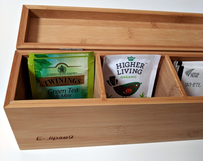 Custom laser engraved bamboo tea box