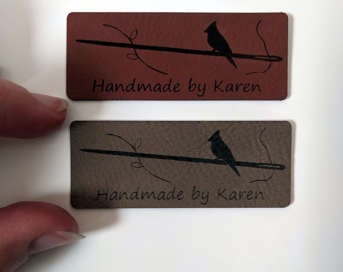 Custom clothes tags - laser engraved on soft leatherette "vegan leather". Your name and design label to sew onto your creations!