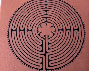 Labyrinth Notebook / Journal laser engraved on leatherette. Travel journal / diary.  Notre-Dame de Chartres Cathedral labyrinth.