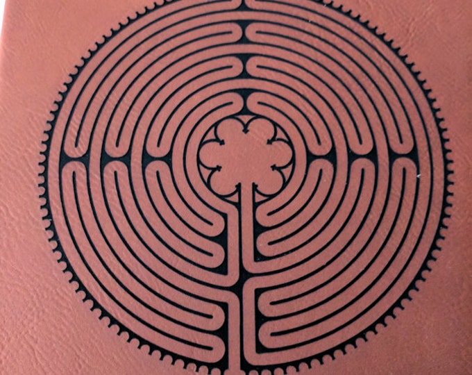 Labyrinth Notebook / Journal laser engraved on leatherette. Travel journal / diary.  Notre-Dame de Chartres Cathedral labyrinth.
