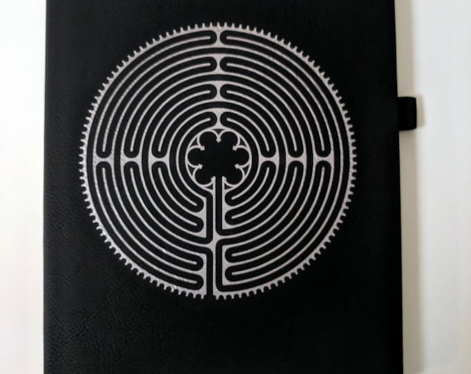 Labyrinth Notebook / Journal laser engraved on leatherette. Travel journal / diary.  Notre-Dame de Chartres Cathedral labyrinth.