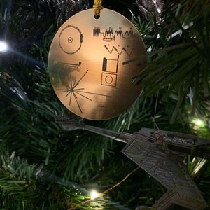 NASA Voyager Golden Record Christmas tree ornament, metallic gold, laser engraved decoration. Celebrate the Voyager missions this Christmas image 5