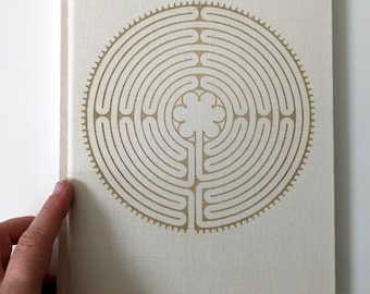 Clearance! Linen Labyrinth Notebook / Art Journal, laser engraved. B5, 100 GSM plain paper.  Notre-Dame de Chartres Cathedral labyrinth.