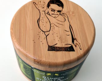 Salt Bae Bamboo Salt Box #saltbae laser engraved salt box. Swivel top wooden box for salt or spices.