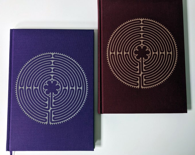 Linen Labyrinth Notebook / Art Journal, laser engraved. B5, 100 GSM plain paper.  Notre-Dame de Chartres Cathedral labyrinth.