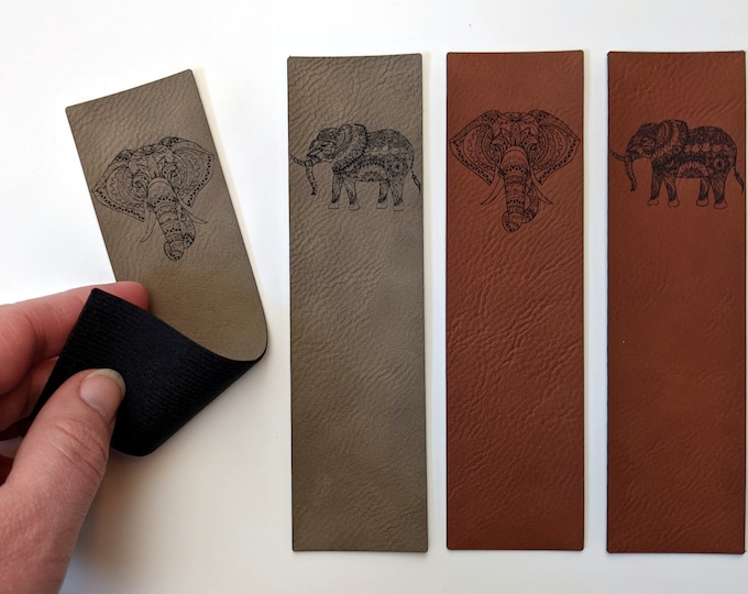 Elephant leatherette bookmark - laser engraved on soft, vegan leather. Handmade in Australia.