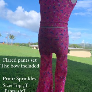 Kid’s outfit, 4way stretchy fabric, sprinkles print, flared pants style
