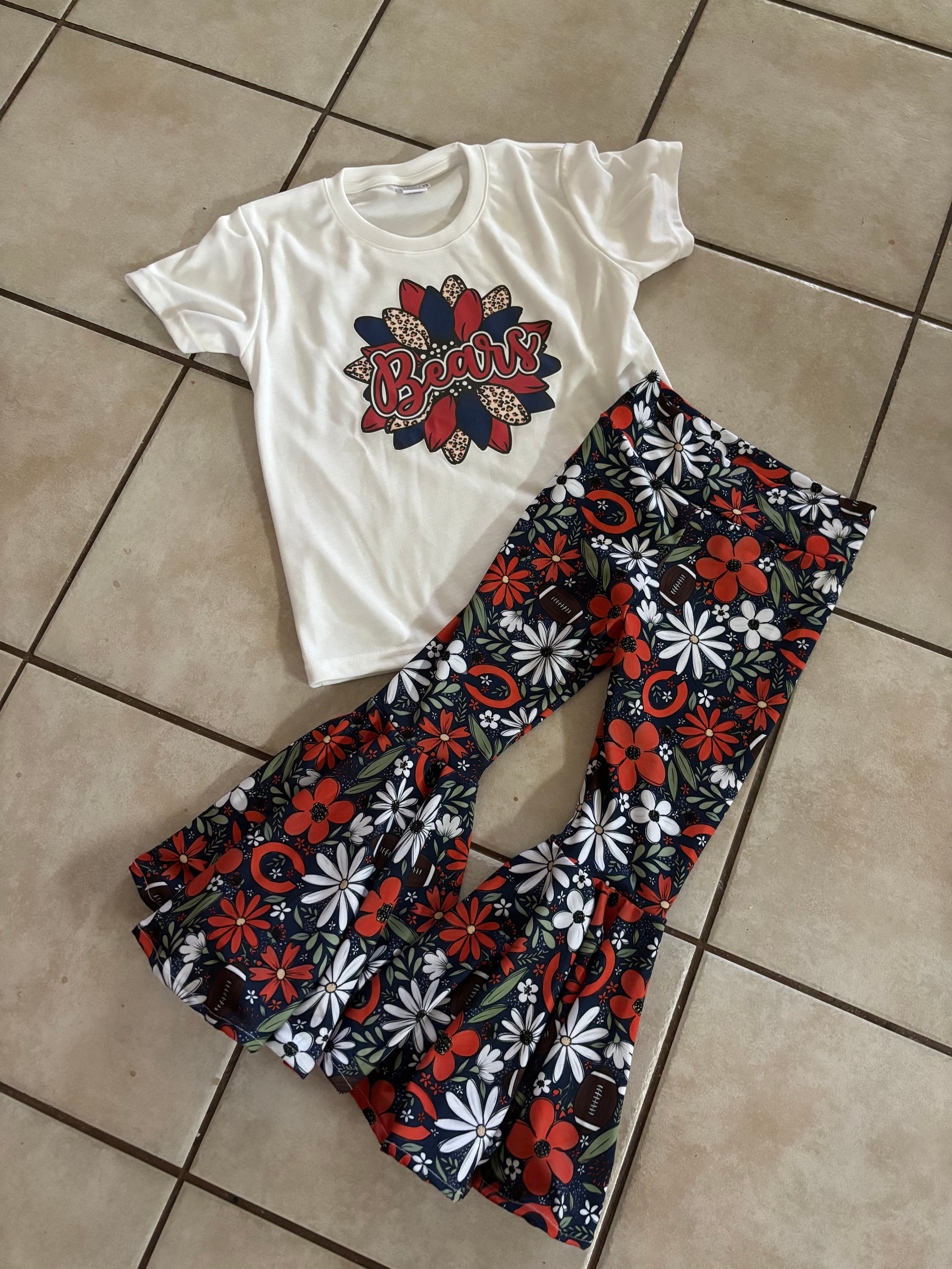Football team kid's outfit, bell bottom pants, kid's outfit