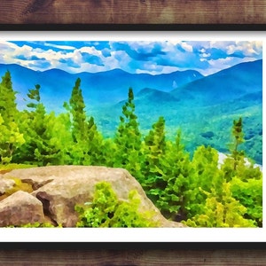 Lake Placid, New York Mount Jo Hiking Vista Watercolor Digital Art Print 5x7, 8x10, 11x14, 12x18, 13x19