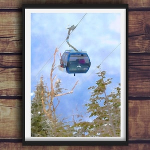Whiteface Mountain, New York Ski Gondola New York Adirondacks Watercolor Digital Art Print 5x7 8x10 11x14 16x20